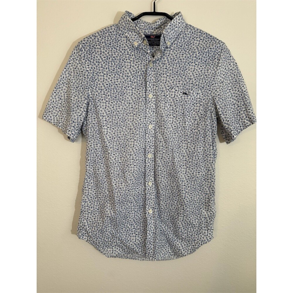 Vineyard Vines Tucker Shirt Mens S Slim Fit White Whale Print Button-Down